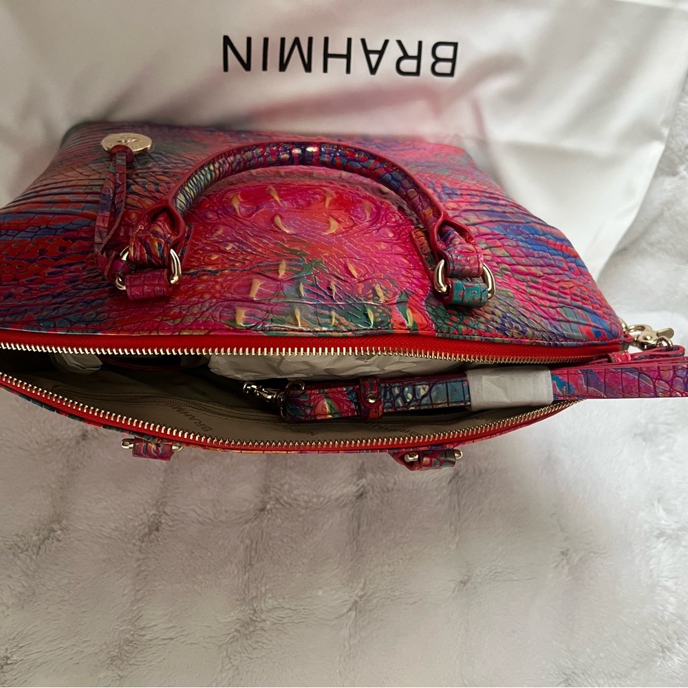 Brahmin Vibrant Pink and Blue Satchel - Picture 2 of 3